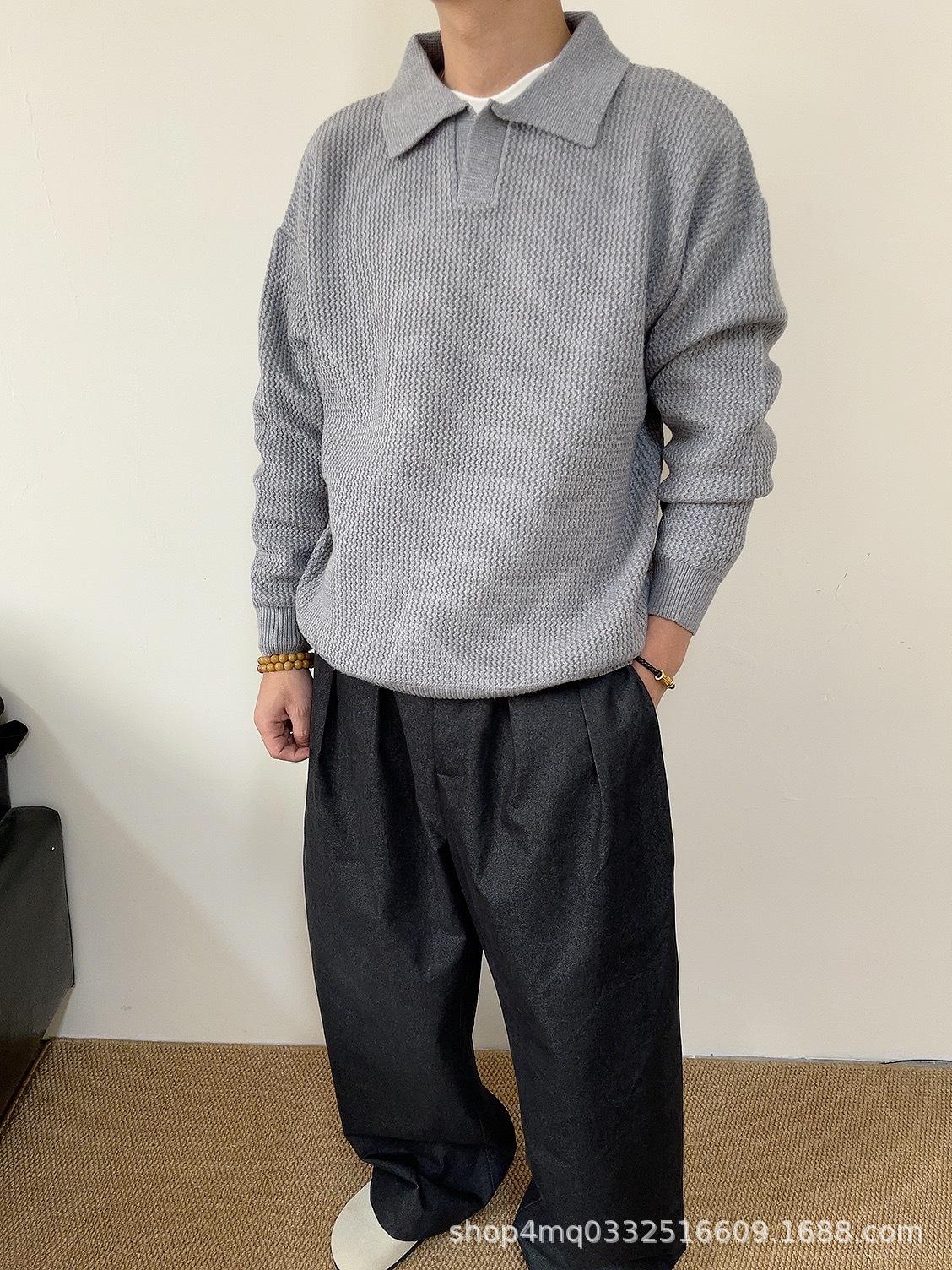 

Men s Seagull Collar Knit Sweater - Autumn/Winter Loose Fit, High-Grade Korean Style Double XL білий