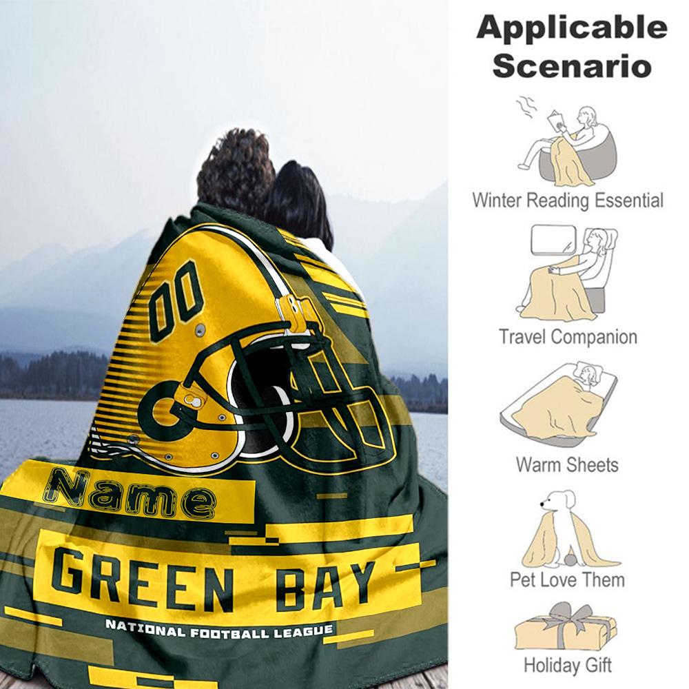 Green Bay Rugby Fans Customize Text Blanket Gift Personalized Blanket Ultra-Soft Throw For Office Chair Picnics Bedding Bed Four Seasons Multipurpose