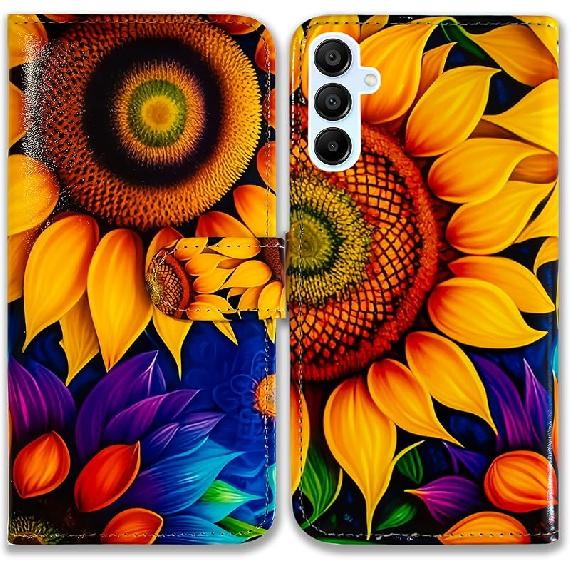 

Case for Galaxy A25 5G,Dream Catcher Galaxy Sky Leather Flip Phone Case Wallet Cover with Card Slot Holder Kickstand for Samsung Galaxy A25 5G Yellow Sunflower