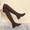 Fashion Long boots for women Spring and autumn thick heel high boots elastic over the knee long boots mid heel khaki
