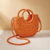 Handwoven Straw Rattan Half-Moon Bag - Women’s Large Capacity Hollow Out Crossbody Beach Shoulder Bag with Half-Round Design
