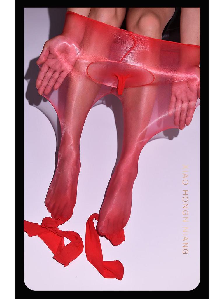 Damen Ultra-Dünne Hohe Taille Seidige Strümpfe mit Glänzendem Öligen Finish und JJ-Ärmel