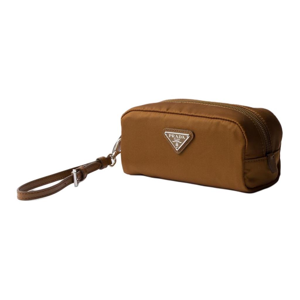 Prada Re-Nylon Enamel Triangle Logo Recycled Polyamide Clutch Women clutch Brown 1NS175_R067_F0134