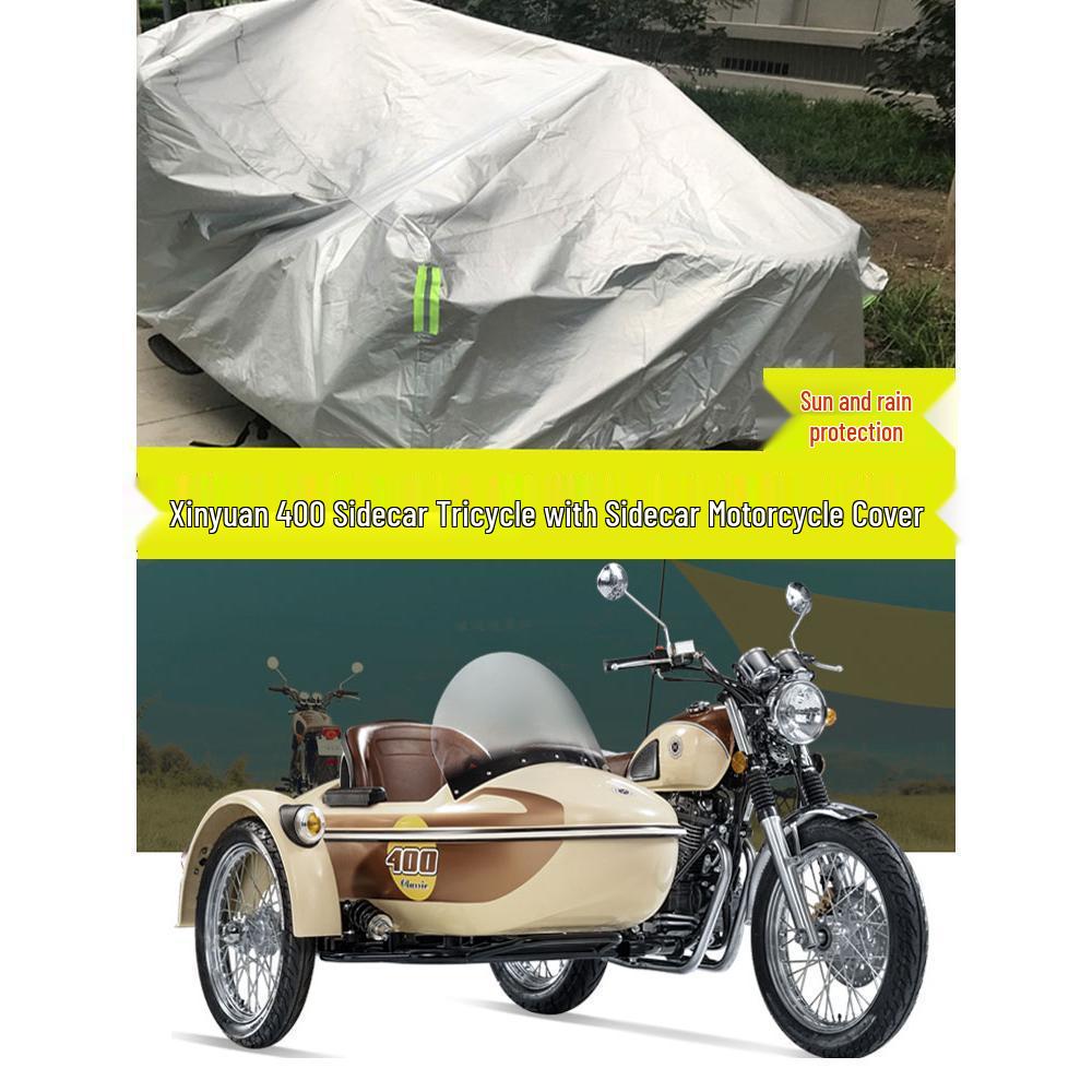 Xinyuan 400 Sidecar Three-Wheeler Motorcycle Cover: Sun & Dust Protection, Thickened Cover Set Oxford Cloth Silver [Image Display]