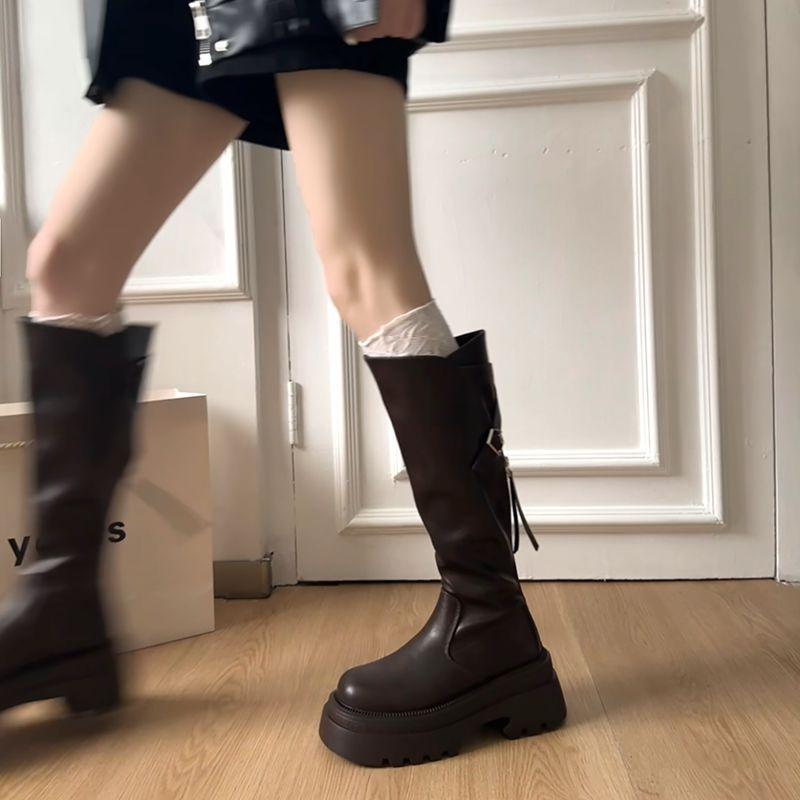Brown Small Skinny Platform Boots Women's Boots 2025 New Summer Maillard Wind but Knee Boots