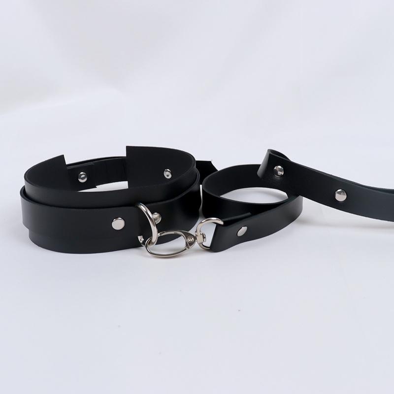 Exotic Accessories of Bdsm Slave Bondage Leather Collar with Leash Belt Choker Necklace Animal Pet Accessories Adjustable Black