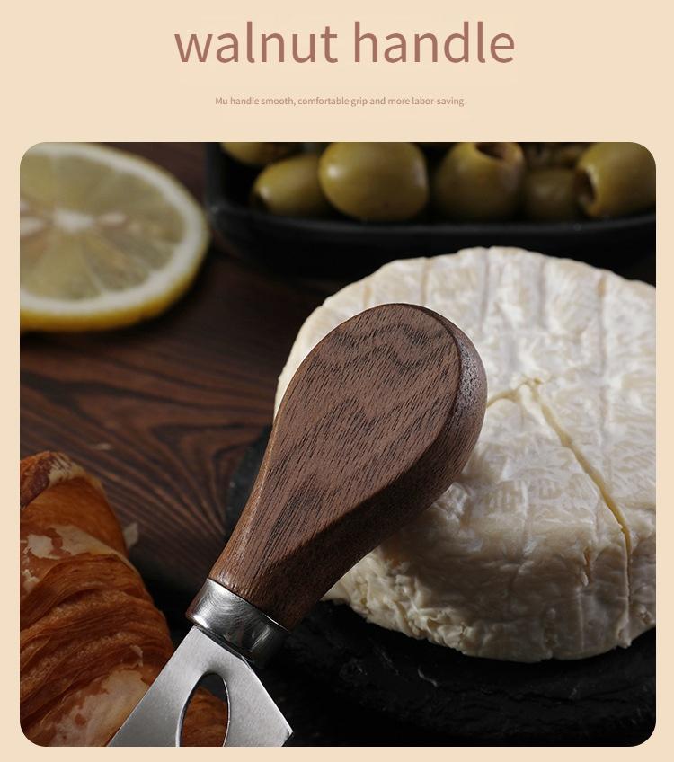 6pcs Color Boxed Walnut Handle Cheese Tool Set, Western Style Knife, Fork, Butter Scraper, Stainless Steel Cheese Knife