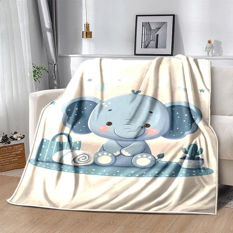 1pc Elephant Printing Lightweight Flannel Blanket, Comfortable and Warm Blanket, for Camping Sofa Bed and Couch Office, Gift