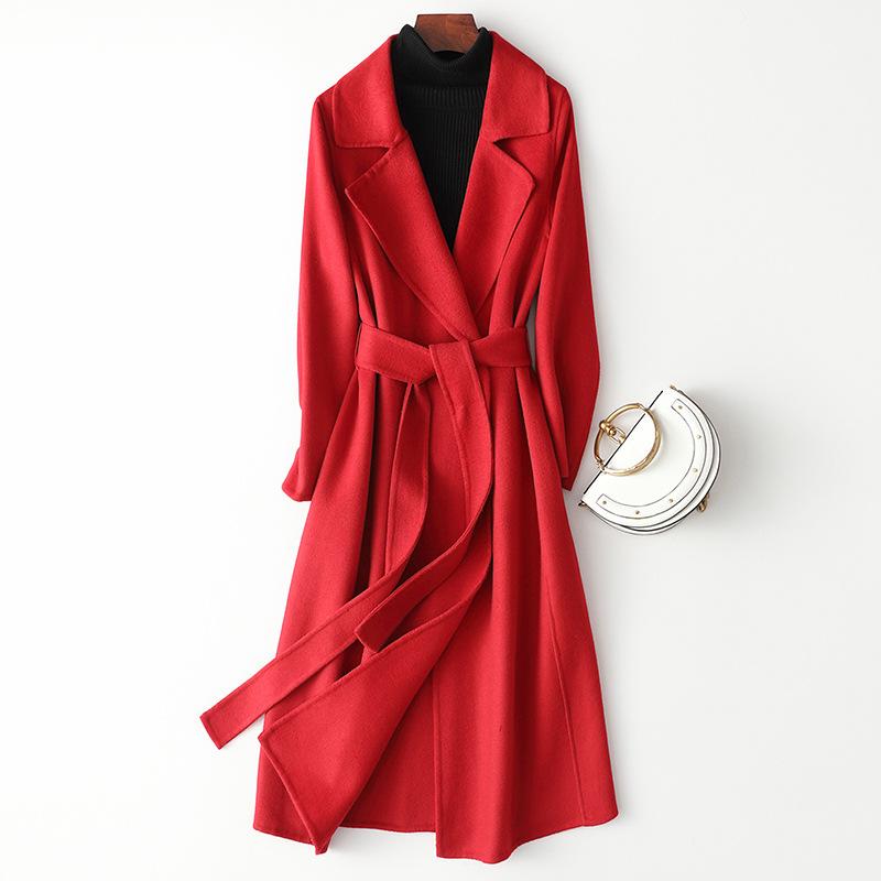Autumn and Winter New Double-sided Woolen Cashmere Coat Women's Long Slim and Thin High-end Fashion Fashion Woolen Coat