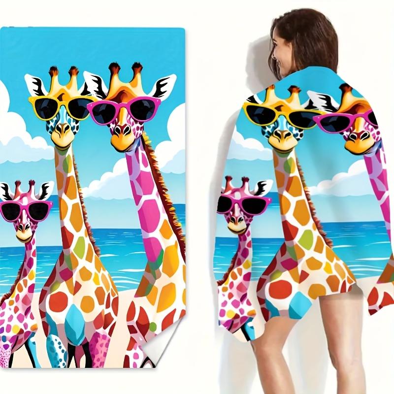 1pc Farmhouse Style Giraffe Print Beach Towel, Super Absorbent Microfiber,, Knit Fabric, Animal Theme, Summer Holiday,