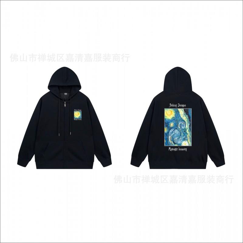 Unisex mikina s kapucí na zip s potiskem Bavlněný svetr Lehká podzimní zimní neformální svrchní oblečení