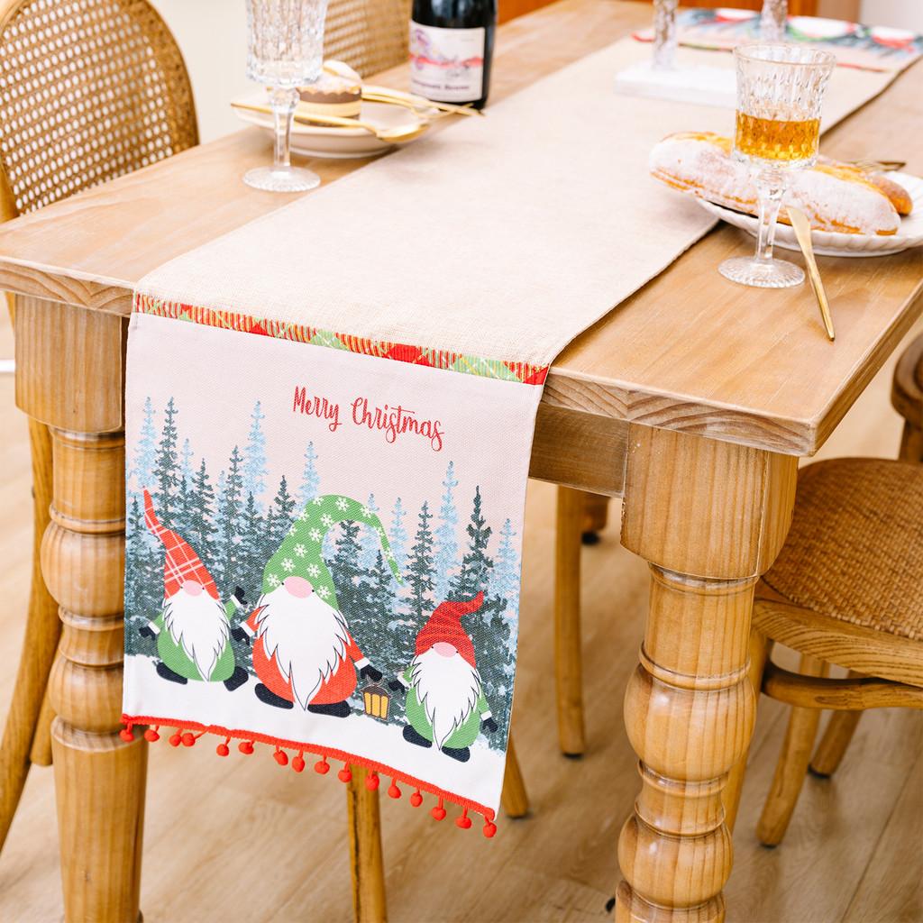Decorative Christmas Table Flag Showcasing Lively Forest Elder In Classic Holiday Colors
