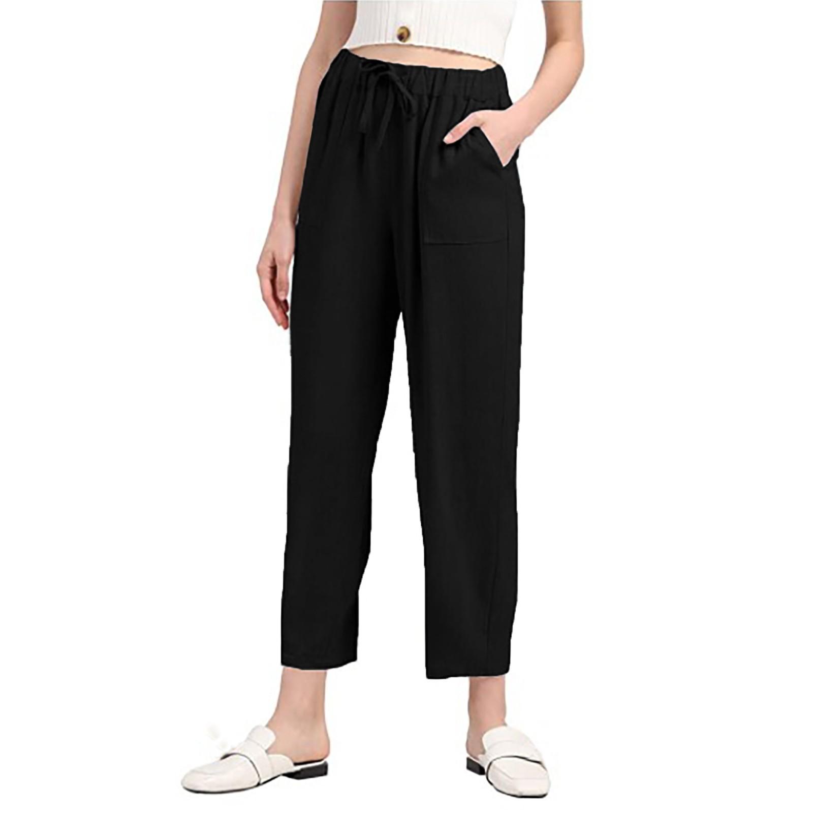 

Модные женские однотонные свободные и удобные карманные брюки для отдыха S чёрный