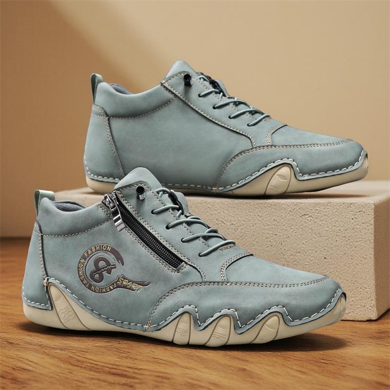 Men's Casual Shoes Side Zipper Short Boots Versatile Flat Bottom Trendy Fashionable Men's Shoes Suitable for Outdoor Sports