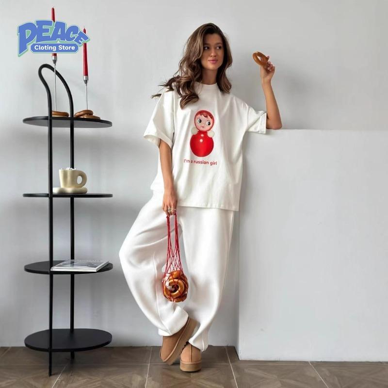 Retro Russian Nesting Doll Printed T-shirt Women's Clothing 100% Pure Cotton T-shir Summer Fashion Casual Comfy Short Sleeve Top