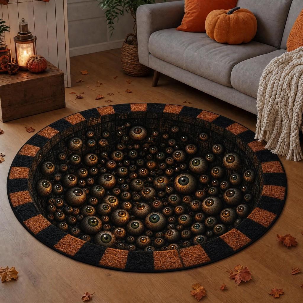 Halloween Round Non Slip Rug With Horrible Printed Design For Living Room Decor