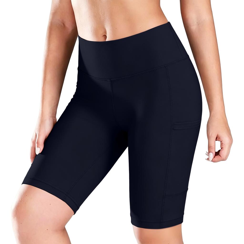 High Waist Butt Lifting Compression Biker Shorts for Women Tummy Control Stretchy Fitness Leggings with Side Pockets for Outdoor Sports