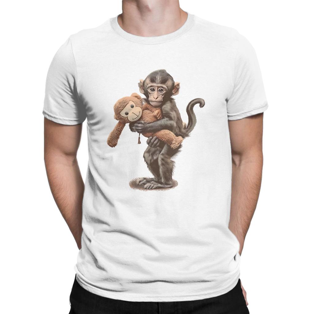 Classic Novelty 100 Cotton Tshirt Cute Monkey Hugging Plush Tops Tees For Unisex