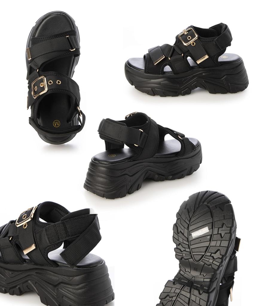 DMTR Velcro Buckle Sports Sandals Women's Thick-Soled (dm1849-L25) (Black/Black, L)