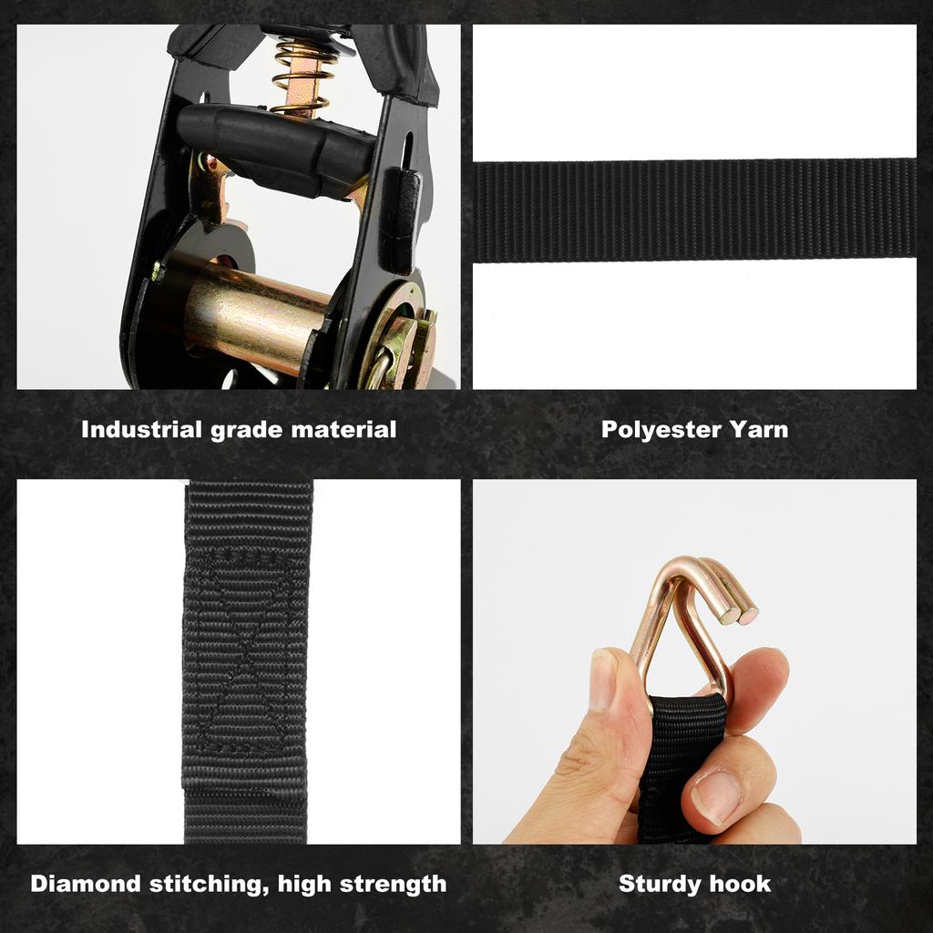 4Pcs Ratchet Strap Tie Down Kit 800lb Break Strength with Safety S Hooks+Soft Loop Tie-Downs for Trucks, Cargo, Motorcycle,