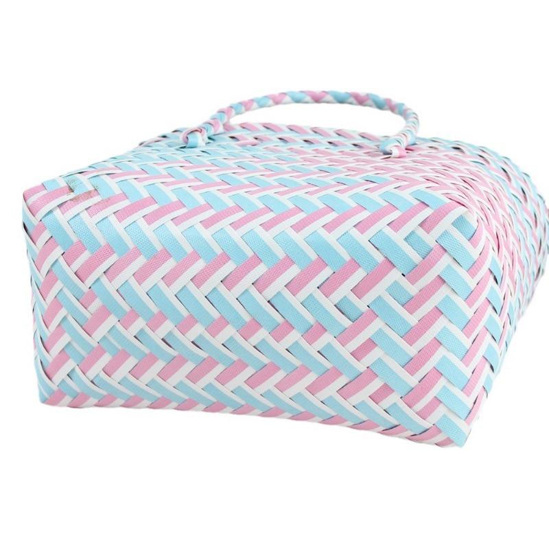 Square hand-held woven basket, plastic woven vegetable basket, waterproof and large-capacity wedding birthday party woven handbag.