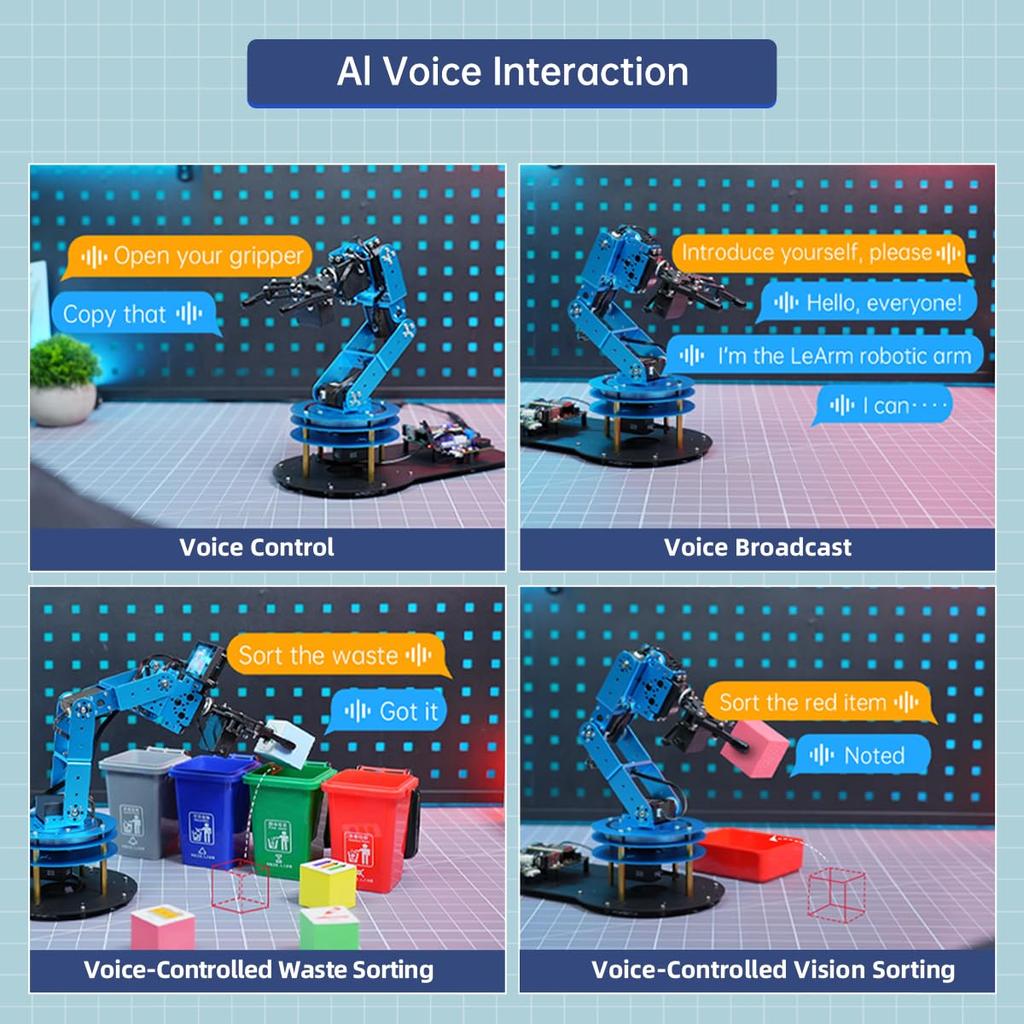 Hiwonder Robot Arm Kit: 6-degree-of-freedom programmable robot arm with 6 servos, handle, and mechanical claw. PC software and app control compatible.