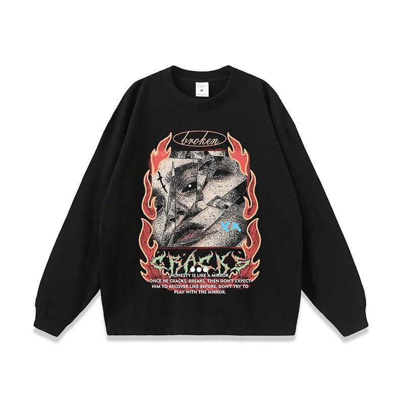 Unisex Oversized Cotton Graphic Tee Streetwear Hip Hop Print T-Shirt Loose Fit Fall