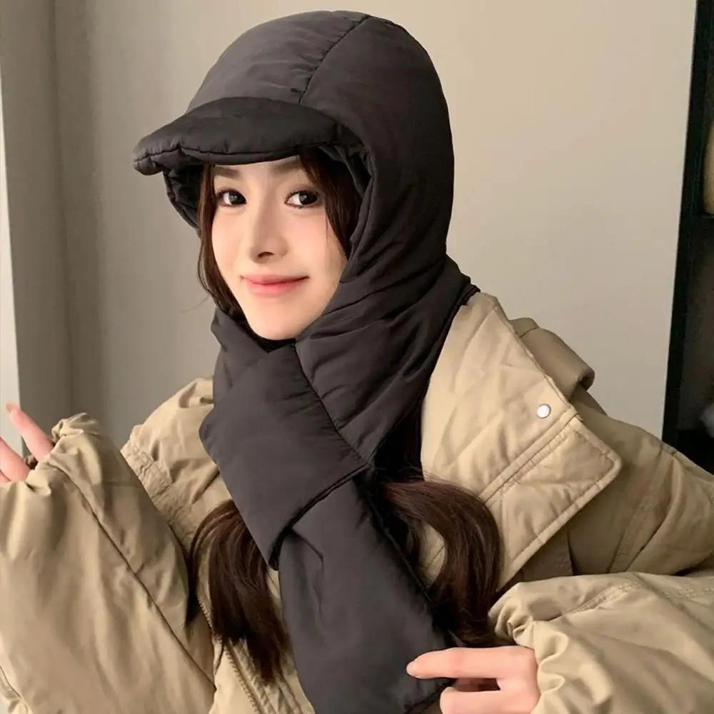 Down Hat And Scarf For Women Hooded Scarf For Women Windproof Thick Integrated Ear Protection Winter Hood Neck Warmer For Cold