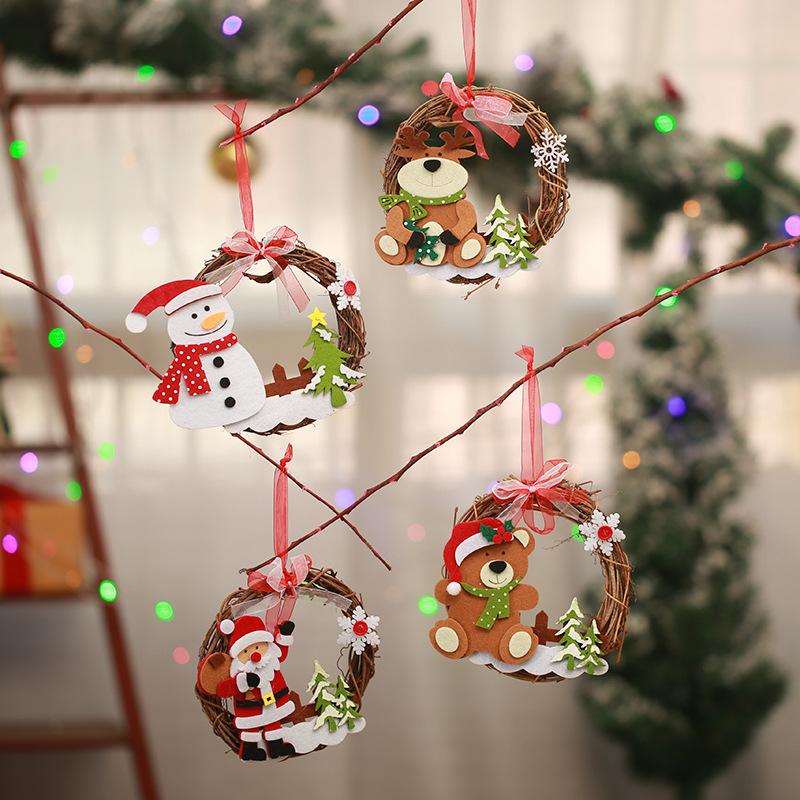 Christmas decorations Santa Claus small rattan wreath pendant children's Christmas gift garland Christmas tree pendant