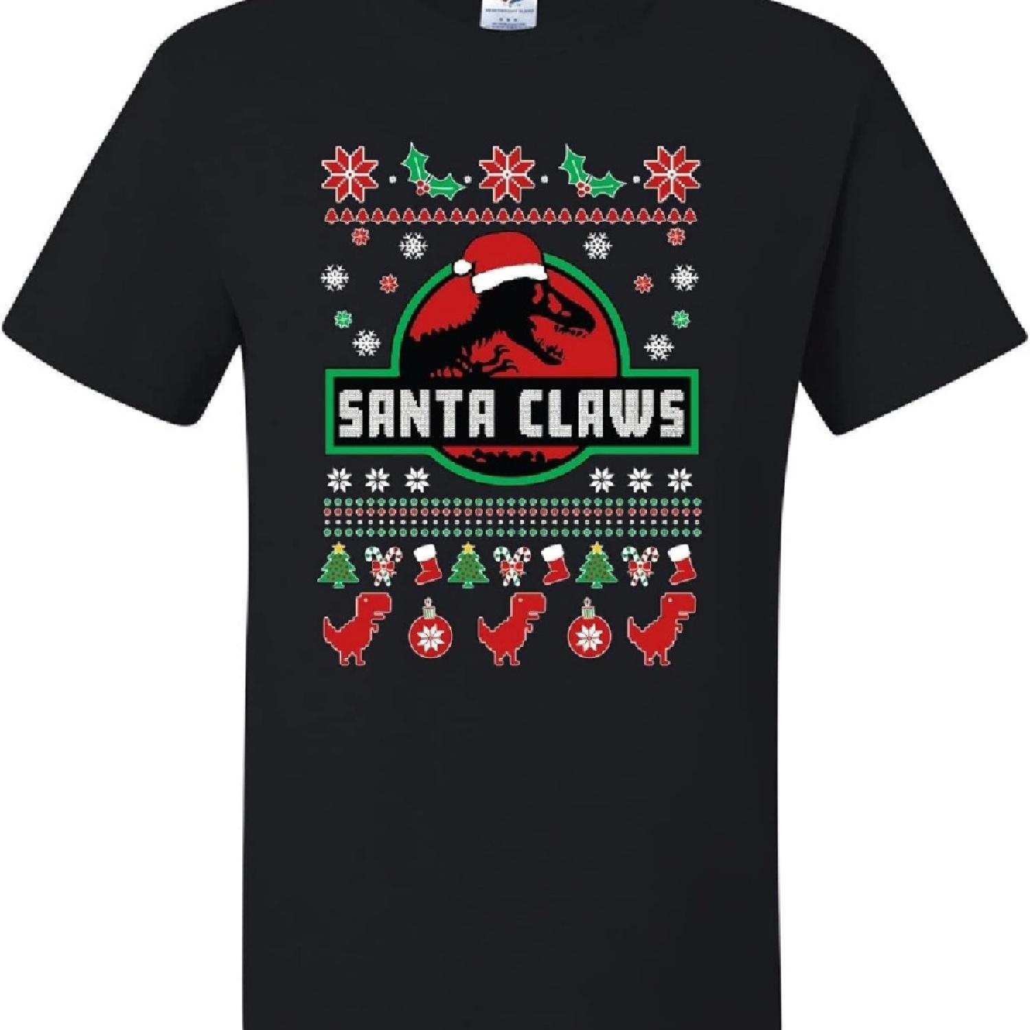 

Уродливые рождественские футболки «Юрский Санта Клаус» XXXXXL чёрный