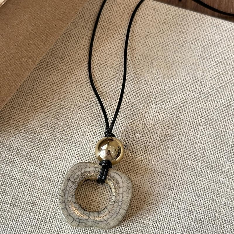 Handmade Wood Tribal Pendant Necklace Unique Resin Necklace Long Rope Necklace Suitable for Men and Women Present