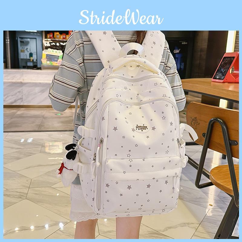 Star Simple Pattern Student Backpack With Plush Pendant For Casual Daily
