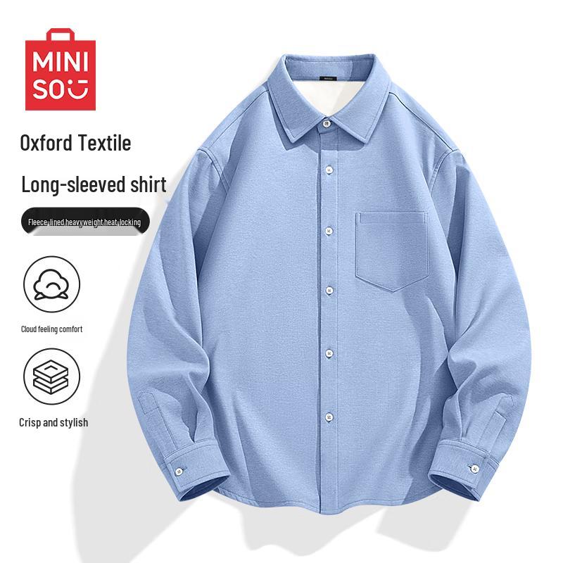 

MINISO Men s Autumn/Winter Oxford Long Sleeve Cuban Collar Shirt M