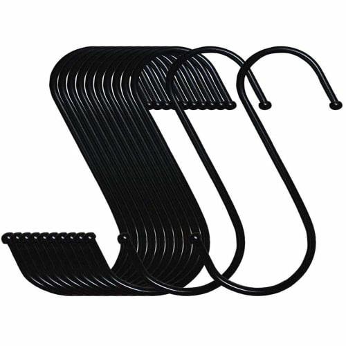 

20 S-shaped Hooks, Wall Mount, Bathroom Storage, Holds Small Items, 15kg (Black, 12cm x 20 Pieces)