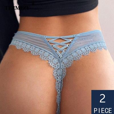 2Pcs/lot Sexy Women Lace Panties Low-waist Underwear Thong Female G String Breathable Lingerie Temptation Embroidery Intimates