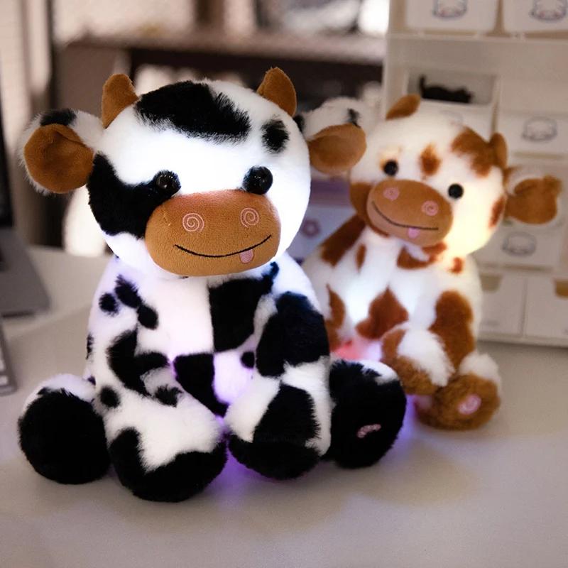 1pcs Kawaii Glowing Cow Plush Toy Cute Plush Stuffed Animal LED Glowing Cow Room Decor Birthday Gift