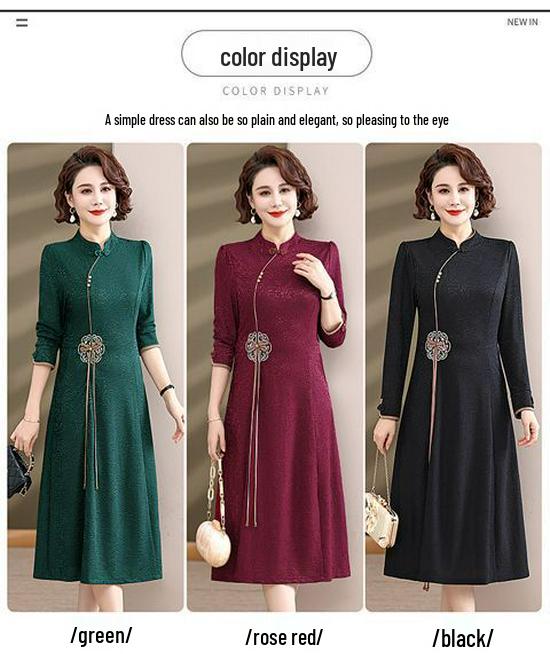 2024 Spring & Autumn Middle-Aged Women's Chinese Cheongsam Dress - Elegant Evening and Casual Style