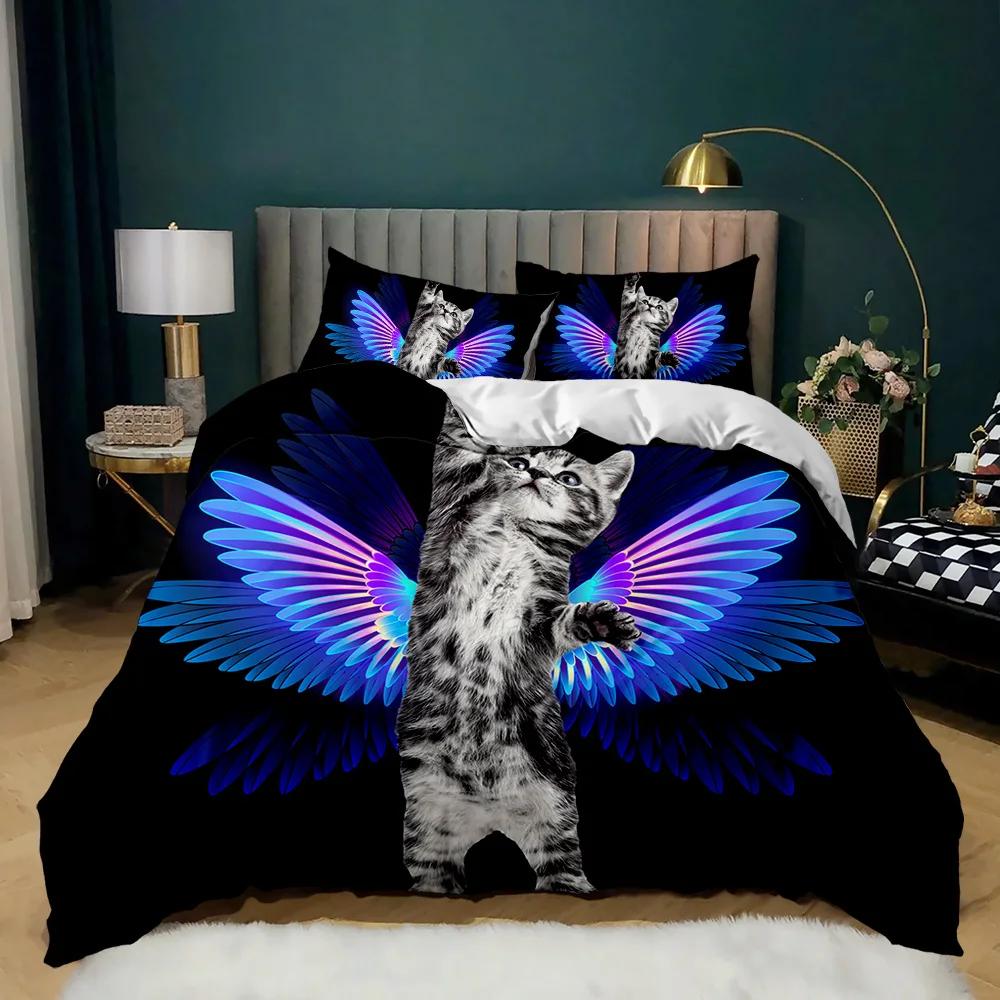 Cartoon Cat Duvet Cover Set Cute Cat Head Room Decor Bedding Set Colorful Pet Twin Double Queen King Size Polyester Qulit Cover