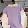 2024 Autumn Women's High-End Spliced Polo Sweatshirt - Long Sleeve, Loose, Slimming, Versatile Design