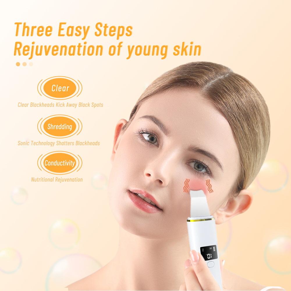 Equipped display screen Blackhead Remover Pore Cleaner Ultrasonic Skin Scrubber Face Spatula Facial Skin Exfoliator Scraper