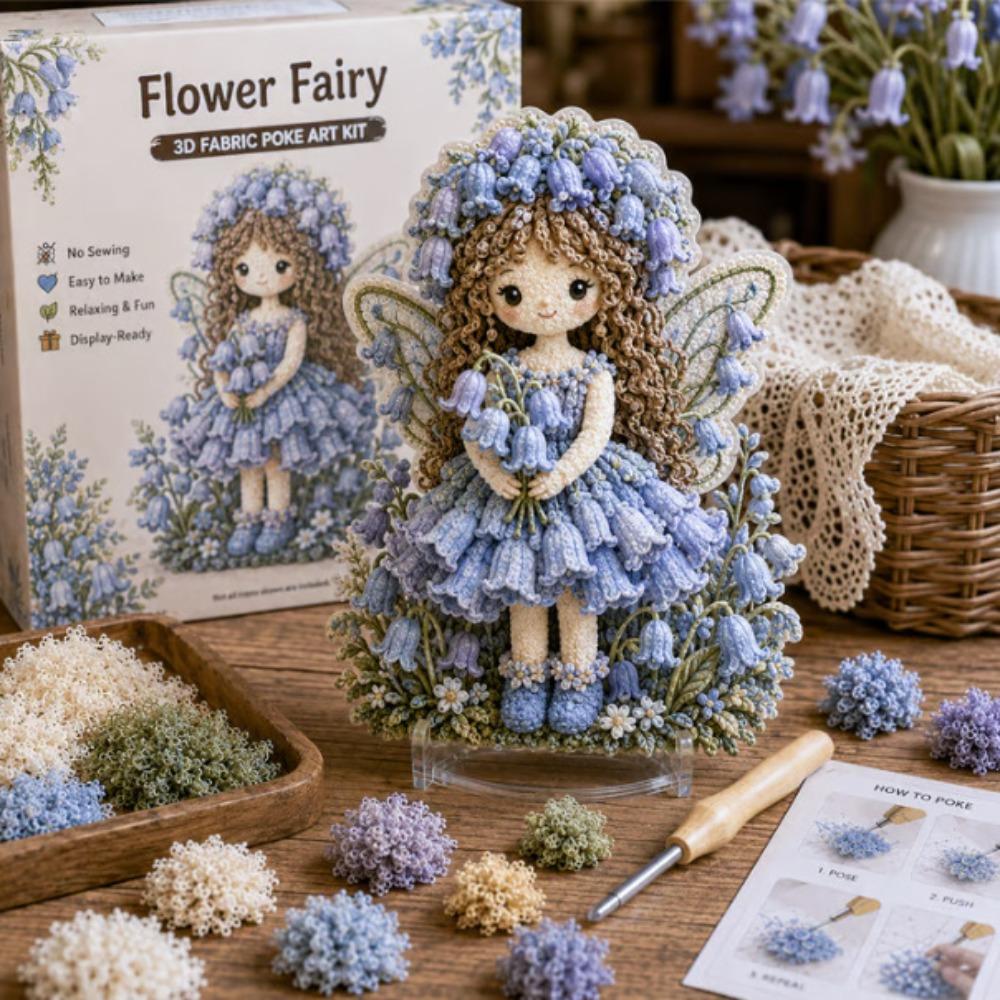 Handmade Flower Fairy Poke Art Kit Thick Board Embroidery Craft Set 3D Festive Plaque Craft Lovers