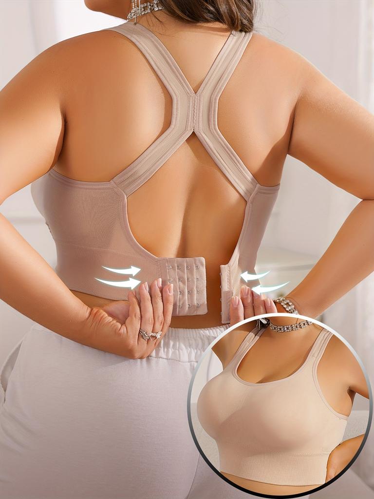 Plus Size Racerback Sports Bra for Women, High Support Wireless Workout Bra with Back Closure, Seamless Yoga Bra