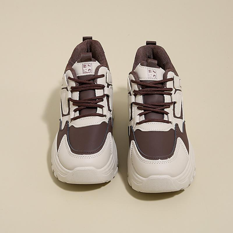 

Папины кроссовки для девочки 2025 Новые весенние туфли Показывают маленькие и легкие кроссовки для ног Толстая подошва увеличивает рост невысоких людей 40 коричневый