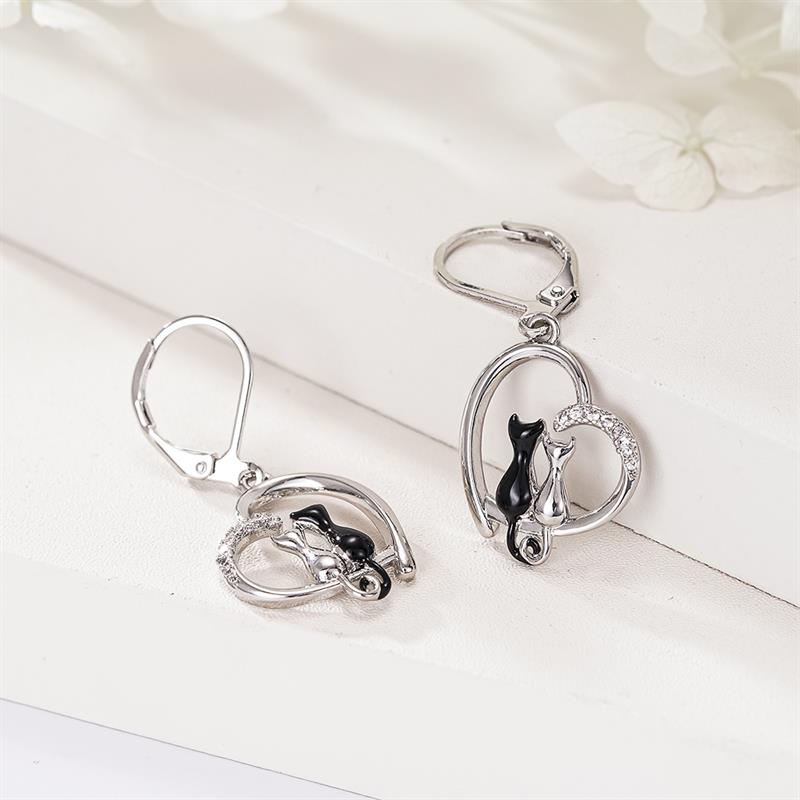 Huitan Fashion Women Drop Earrings Heart Cute Cat Shaped Wedding Party Accessories Inlaid Shining Cubic Zirconia Chic JewelryGood product