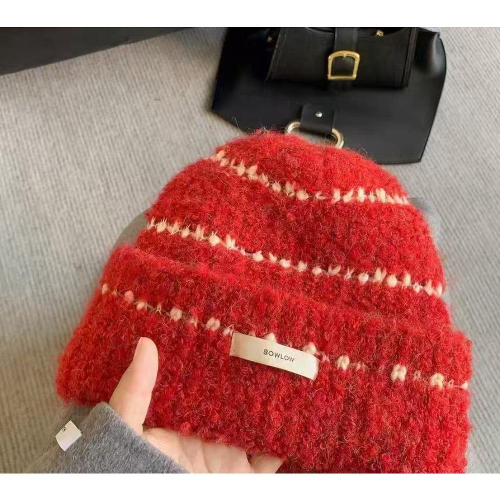 Wool blended high-end striped small fragrant scarf women s winter Korean soft waxy knitted warm scarf hat set