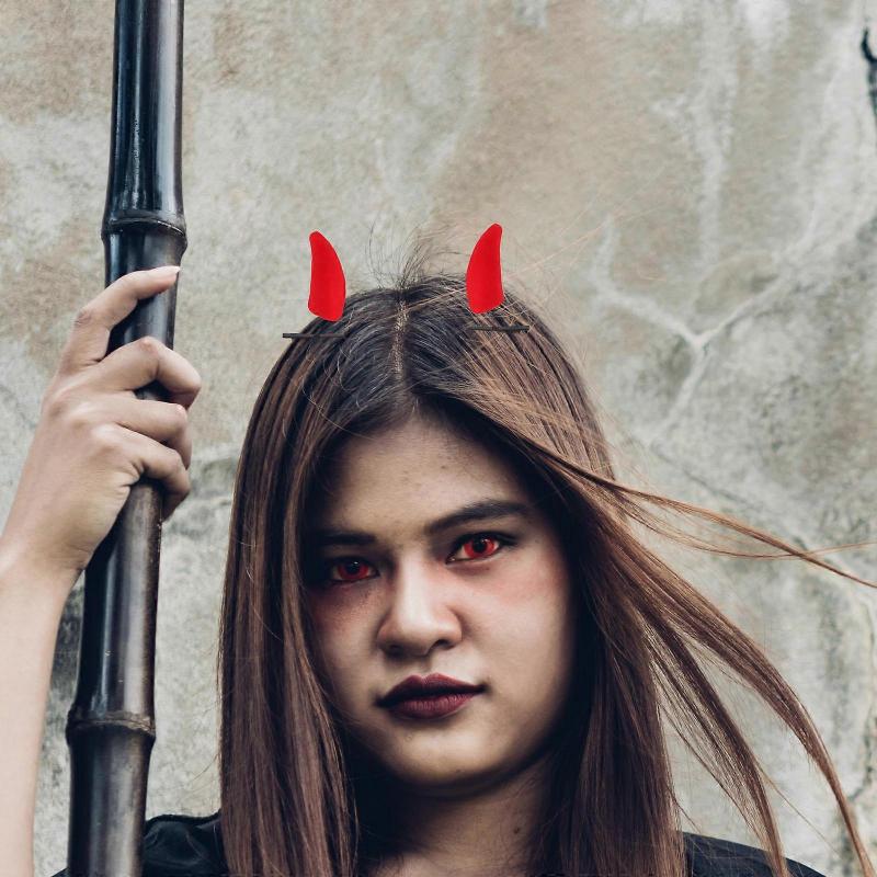 Cosplay Horns Hair Clips for Halloween Women 12Pcs Red Horn Accessories
