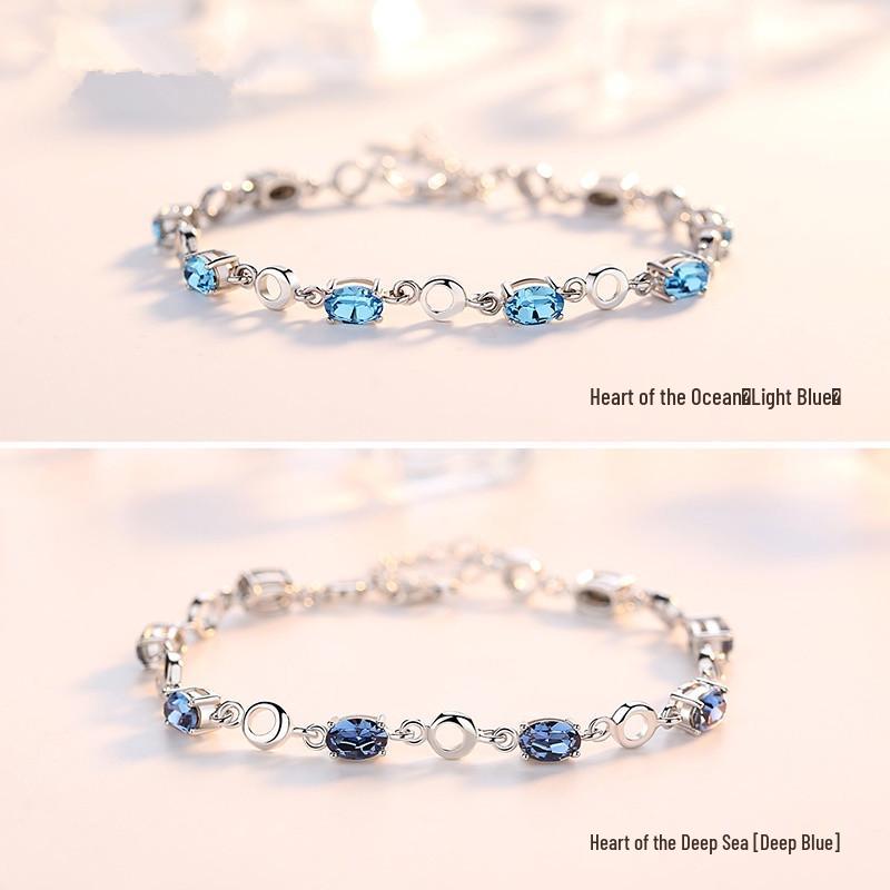 Ocean Heart Couple's Silver Bracelet: Women's Korean Style, Ideal Gift for Girlfriend on Women's Day or Birthday
