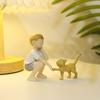 2Pcs/set Resin Crafts Boy Cat Figurines Hand-Painted Hand Carving Sculpture  Desktop