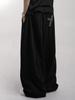 Lupeu Cross Eyelet Elastic Waist Wide Long Pants Black