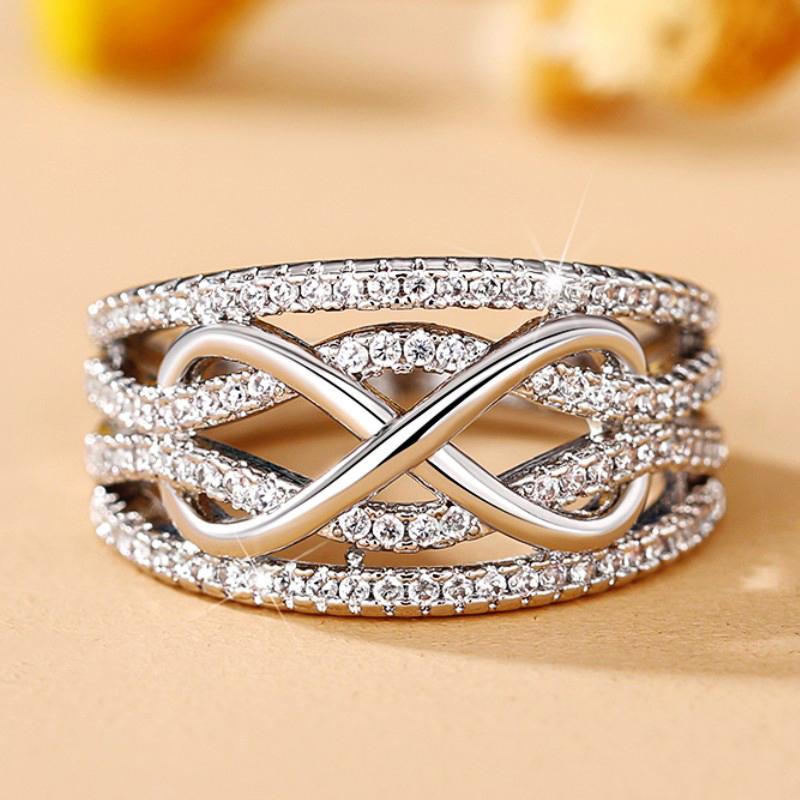 Huitan Bagues Uniques Design Amour Infini pour Femmes pour Mariage Fiançailles Alliance Accessoires de Luxe Tendance Chaude Éternité Zircon Vente en Gros 12